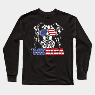 Proud Border Collie American Flag Merica Long Sleeve T-Shirt